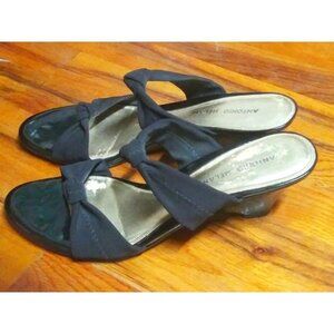 Antonio Melani Wedge sandals Slip on stretch straps Riveria Sz 8.5M black strapy